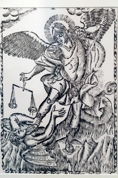 Rolin Art Museum Archangel Michael Defeating Evil Autun France — Stock Photo, Image