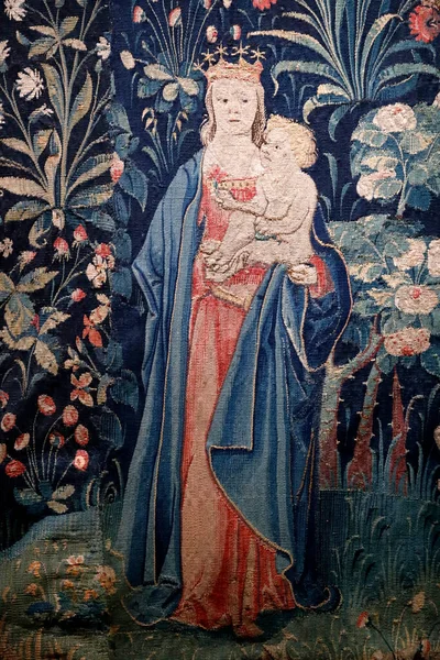 博恩博物馆的博物馆 处女座和小孩挂毯 16世纪 — 图库照片