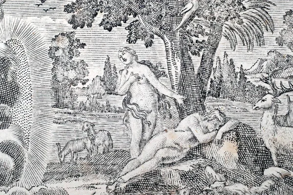 Ιστορική Απεικόνιση Μια Παλιά Βίβλο 18Ος Αιώνας Αδάμ Και Εύα — Φωτογραφία Αρχείου