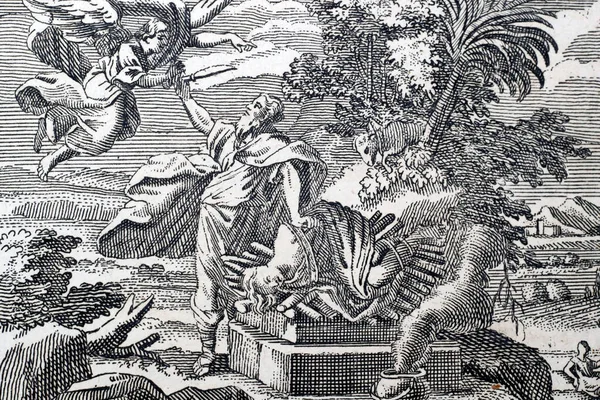 Historische Illustration Einer Alten Bibel Jahrhundert Abraham Das Opfer Isaaks — Stockfoto