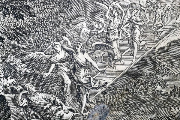 Historical Illustration Old Bible Siglo Xviii Escalera Jacob Francia —  Fotos de Stock