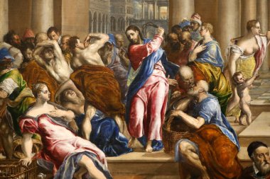 İsa para değiştiricileri tapınaktan çıkartıyor. Caneva 'da yağ. Ayrıntılar. El Greco (1540-1614) adlı Domenikos Theotokopoulos 'un resmi. Fransa. 