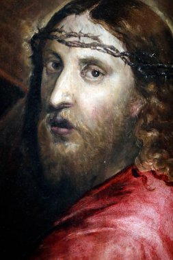 Çarmıhı taşıyan İsa 'yı resmetmek. Caneva 'da yağ. Ayrıntılar. El Greco (1540-1614) adlı Domenikos Theotokopoulos 'un resmi. Fransa. 