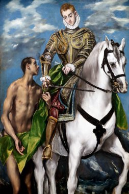 Aziz Martin ve Dilenci. Caneva 'da yağ. Ayrıntılar. El Greco (1540-1614) adlı Domenikos Theotokopoulos 'un resmi. Fransa. 