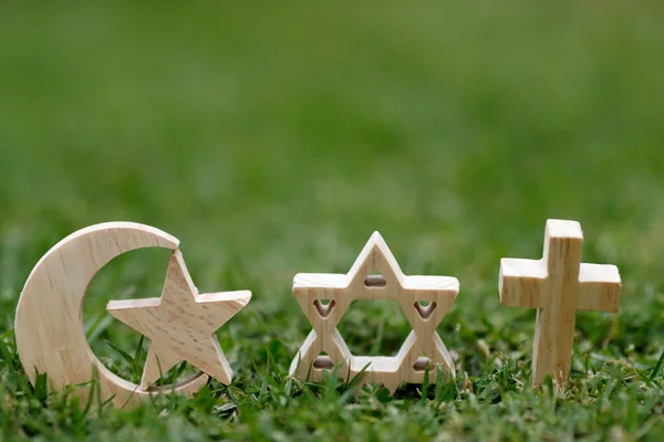 Křesťanství Islám Judaismus Monoteistická Náboženství Židovská Hvězda Kříž Půlměsíc Internáboženské — Stock fotografie