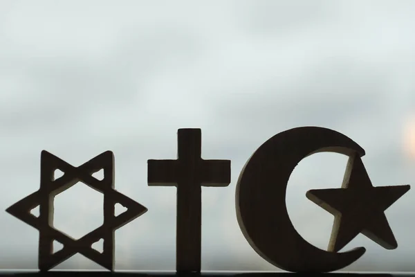 Křesťanství Islám Judaismus Monoteistická Náboženství Židovská Hvězda Kříž Půlměsíc Internáboženské — Stock fotografie