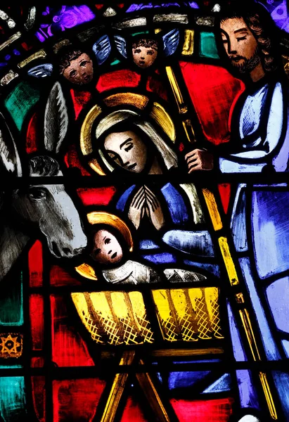 Den Amerikanska Kyrkan Paris Fönster Målat Glas Som Föreställer Julkrubba — Stockfoto