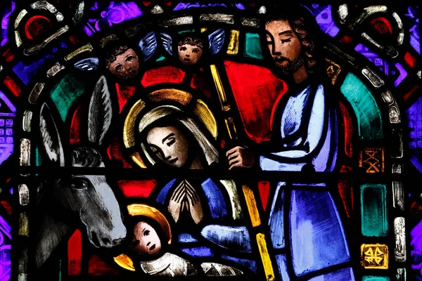 Paris Teki Amerikan Kilisesi Noel Nın Doğumu Sahnesini Gösteren Lekeli — Stok fotoğraf