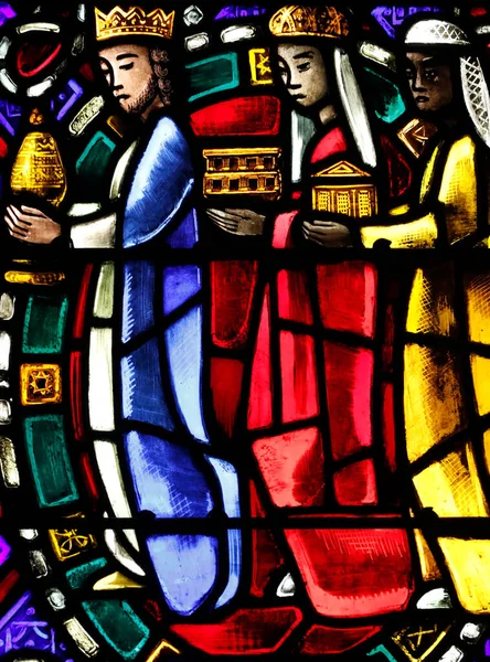 Den Amerikanska Kyrkan Paris Fönster Målat Glas Födelsekänsla Dyrkan Barnet — Stockfoto