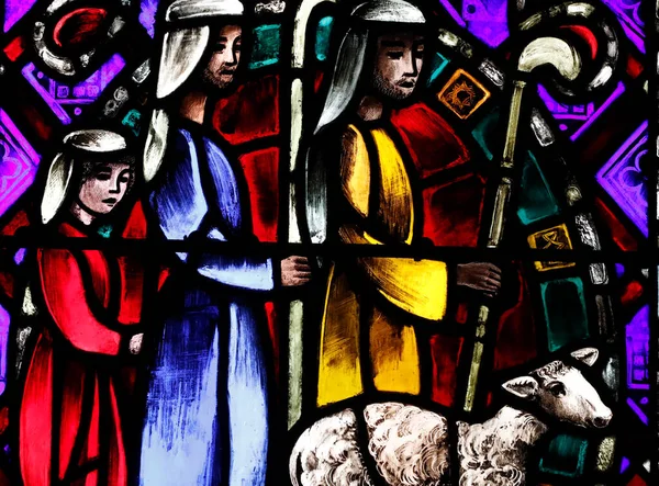 Paris Teki Amerikan Kilisesi Lekeli Cam Pencere Nın Çobanların Hayranlığı — Stok fotoğraf