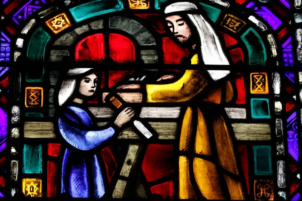 American Church Paris Stained Glass Window Jesus Carpenter France — Stock Photo, Image