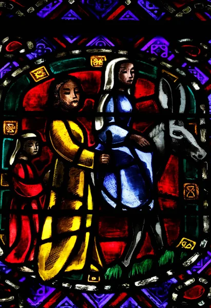 Die Amerikanische Kirche Paris Bleiglasfenster Die Flucht Nach Ägypten Heilige — Stockfoto