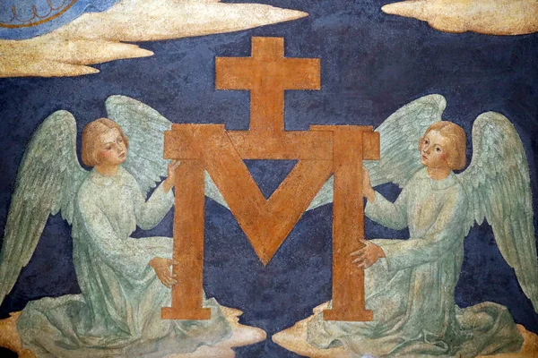 Церква Святого Фердинанда Тернса Стіна Малює Символ Діви Марії Франція — стокове фото