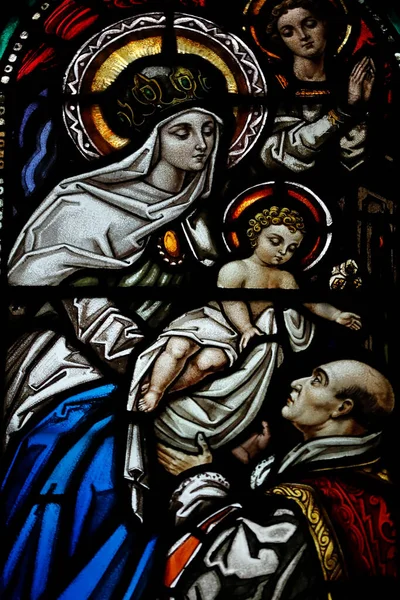 Fönster Målat Glas Jungfru Maria Och Anthony Mary Claret Frankrike — Stockfoto