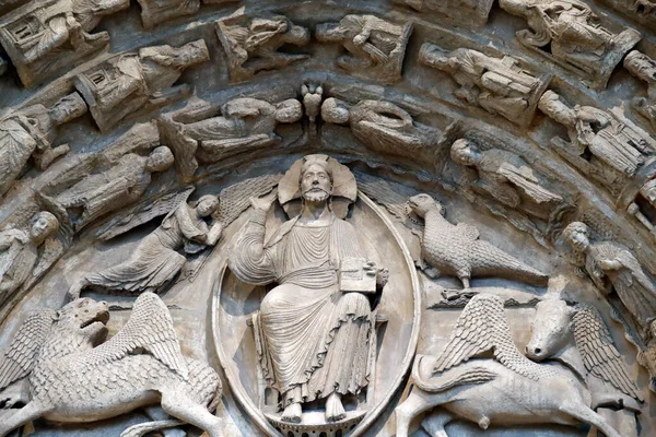 Французький Музей Монументів Шартрський Собор Христос Величності Tympanum Франція — стокове фото