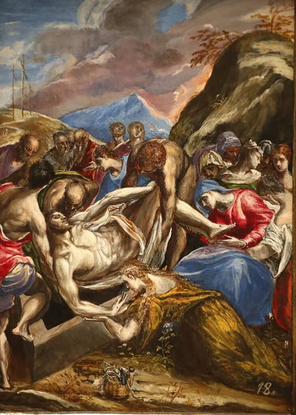 Kristuksen Entombmentti Öljyä Canevassa Yksityiskohta Domenikos Theotokopoulosin Maalaus Greco 1540 — kuvapankkivalokuva