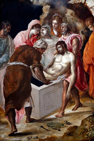 예수의 Entomment Christ 카누에 기름넣어 Domenikos Theotokopoulos 그레코 Greco 1540 — 스톡 사진