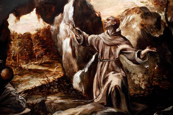 Święty Franciszek Otrzymuje Stygmaty Olej Caneva Szczegóły Obraz Domenikosa Theotokopoulosa — Zdjęcie stockowe