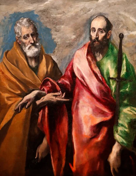 Апостоли Святого Петра Святого Павла Олія Каневі Деталь Картина Доменікоса — стокове фото