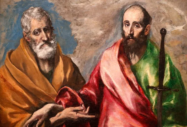 Aziz Peter ve Aziz Paul Havarileri. Caneva 'da yağ. Ayrıntılar. El Greco (1540-1614) adlı Domenikos Theotokopoulos 'un resmi. Fransa. 
