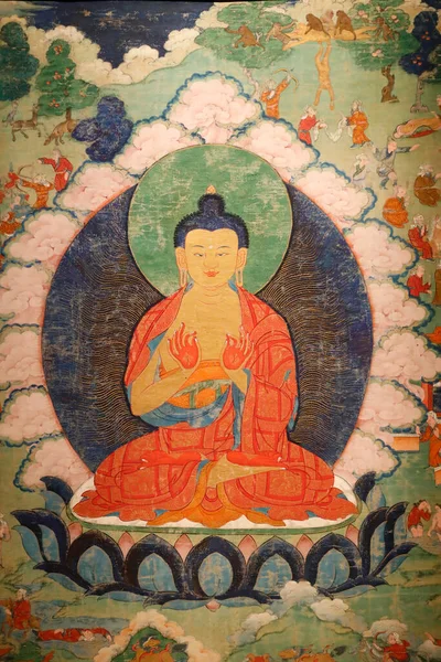 Buda Thangka Tíbet Siglo Xviii París Francia — Foto de Stock