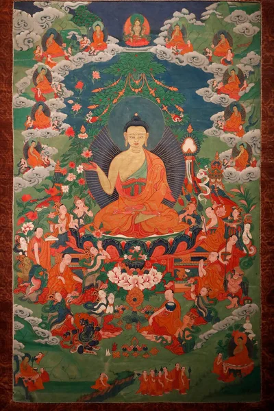 Buddha Die Predigt Auf Dem Geiergipfel Von Rajagriha Dankbar Tibet — Stockfoto