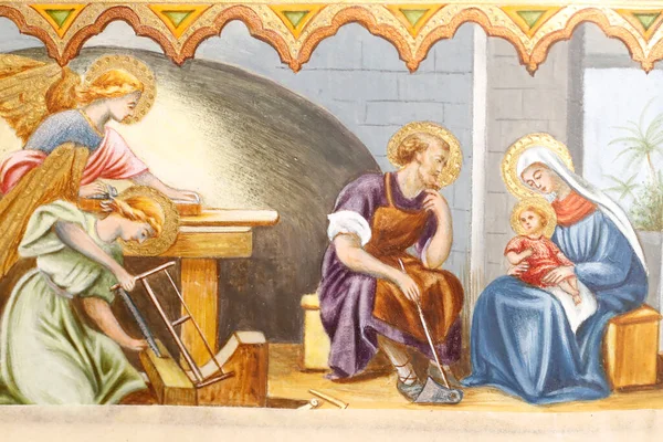 Illumination Manuscrit Litanie Sainte Vierge Marie 19Ème Siècle Sainte Famille — Photo