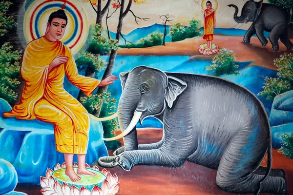 Siddhartha Gautama Shakyamuni Buddha Élete Buddha Elefánttal Kep Kambodzsa — Stock Fotó