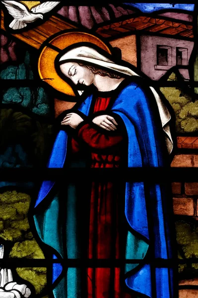 Antsirabekatedralen Fönster Målat Glas Bebådelsen Jungfru Maria Och Den Helige — Stockfoto