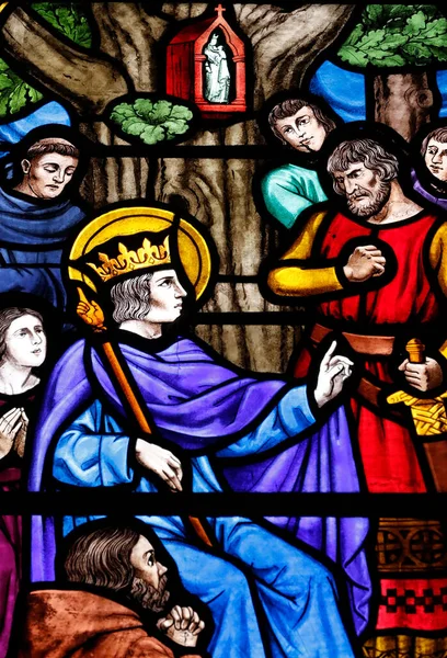 Kathedrale Von Antsirabe Bleiglasfenster König Ludwig Spendet Gerechtigkeit Unter Einer — Stockfoto