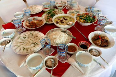 Huynh Dao Budist tapınağı. Rahipler için vejetaryen Budist. Chau Doc. Vietnam. 