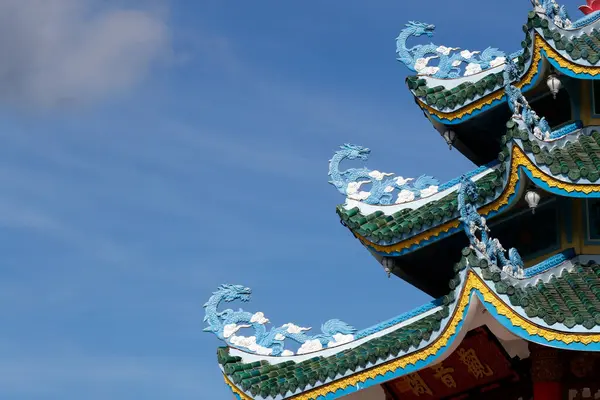 stock image Huynh Dao Buddhist temple.  Asian temple dragon roof. Chau Doc. Vietnam. 