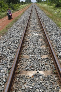 Railway track.  Train and transportation. Kep. Cambodia.
