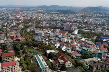 Yüksek açılı binalar. Rengi. Vietnam. 