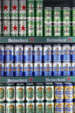 Various Beer Cans At Store For Sale. Hoi An. Vietnam. 