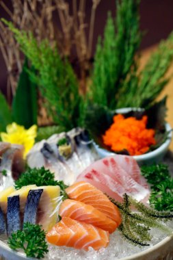Japanese restaurant.  Plate of sushi and sashimi.  Vietnam. 