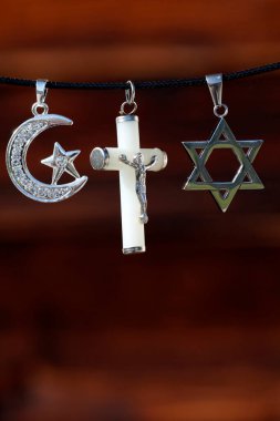 Dini semboller. Hristiyanlık, İslam, Musevilik 3 tek tanrılı din. Dinler arası diyalog.  