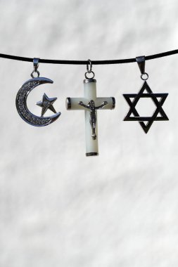 Dini semboller. Hristiyanlık, İslam, Musevilik 3 tek tanrılı din. Dinler arası diyalog.  