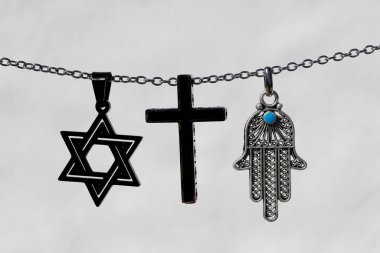 Dini semboller. Hristiyanlık, İslam, Musevilik 3 tek tanrılı din. Dinler arası diyalog.  