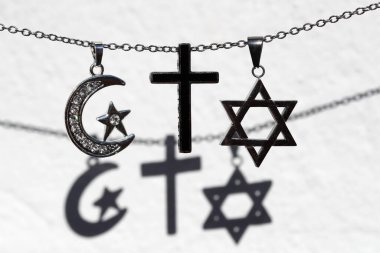 Dini semboller. Hristiyanlık, İslam, Musevilik 3 tek tanrılı din. Dinler arası diyalog.  