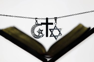 Dini semboller. Hristiyanlık, İslam, Musevilik 3 tek tanrılı din. Dinler arası diyalog.  