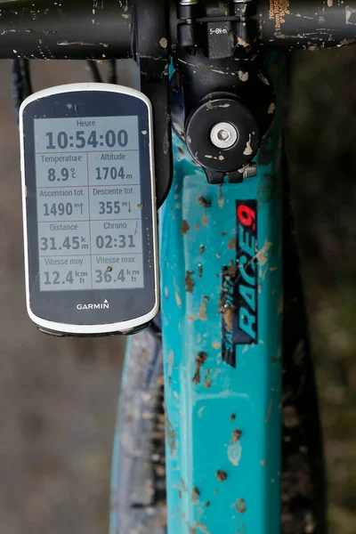 Bergscykel Närbild Gps Frankrike — Stockfoto