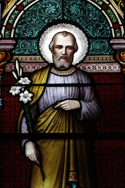 Saint Francis Sales Church Fönster Målat Glas Helige Joseph Genève — Stockfoto