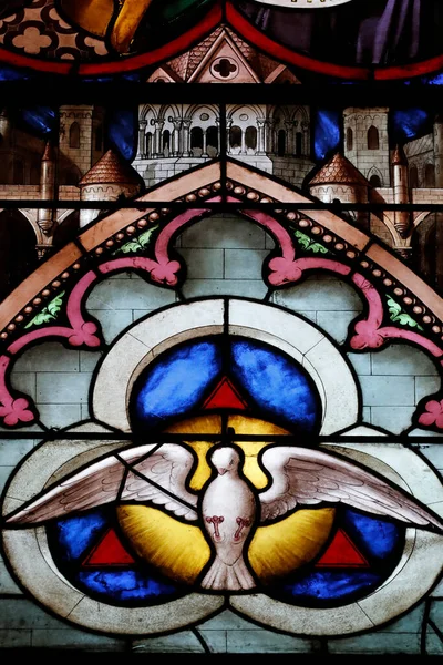 日内瓦圣母大教堂 缝隙玻璃窗 圣灵的鸽子在三叶草中 日内瓦 — 图库照片