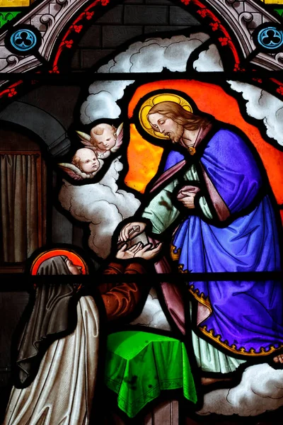 Bazylika Matki Bożej Genewskiej Witraże Święta Teresa Jezusa Albo Teresa — Zdjęcie stockowe