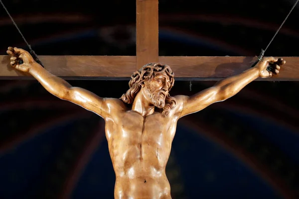 Basílica Nossa Senhora Genebra Escultura Crucificação Jesus Cruz Genebra Suíça — Fotografia de Stock