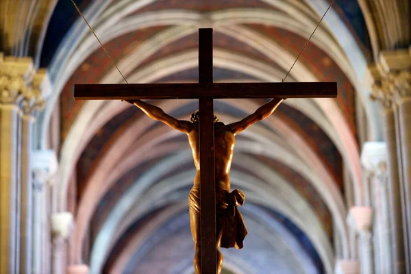 Basilique Notre Dame Genève Sculpture Crucifixion Jésus Sur Croix Genève — Photo