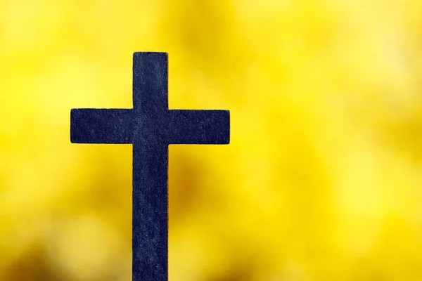 Cruz Cristiana Contra Flores Escoba Amarillas Símbolo Religioso — Foto de Stock