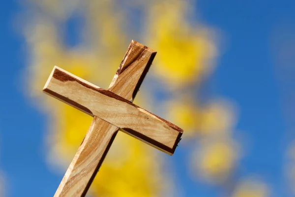 Christian Cross Yellow Broom Flowers — Stock Photo, Image