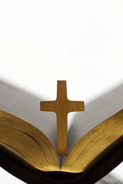 Wooden Cross Open Bible France — Stock Photo, Image
